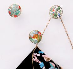 Tropical Multicolor Ceramic Wall Hook With Gold Work-3 Pieces