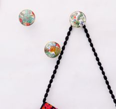 Tropical Multicolor Ceramic Wall Hook With Gold Work-3 Pieces