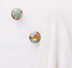 Tropical Multicolor Ceramic Wall Hook With Gold Work-3 Pieces