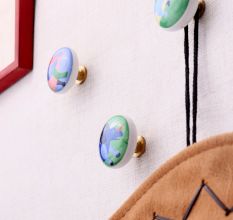 Multicolor Ceramic Flat Animal Design Wall Hooks-3 Pieces