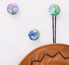 Multicolor Ceramic Flat Animal Design Wall Hooks-3 Pieces