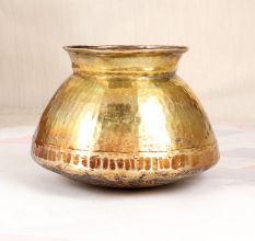 Vintage Himalayan Art Brass Water Pot with Hammering Work