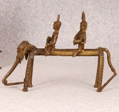 Tribal Art Vintage Brass Elephant with Two Rider for Decoration
