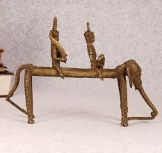 Tribal Art Vintage Brass Elephant with Two Rider for Decoration
