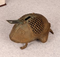 Handcrafted Vintage Brass Tribal Frog Statue with Jali Work