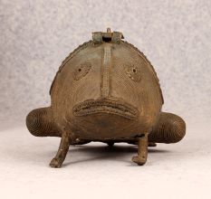 Handcrafted Vintage Brass Tribal Frog Statue with Jali Work