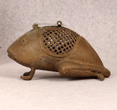 Handcrafted Vintage Brass Tribal Frog Statue with Jali Work
