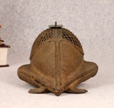 Handcrafted Vintage Brass Tribal Frog Statue with Jali Work