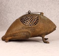 Handcrafted Vintage Brass Tribal Frog Statue with Jali Work