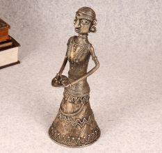Indian Handmade Brass Standing Tribal Lady for Decoration