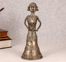 Indian Handmade Brass Standing Tribal Lady for Decoration