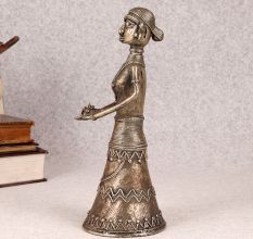 Indian Handmade Brass Standing Tribal Lady for Decoration