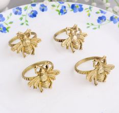 High-Quality Handcrafted Brass Bee Napkin Ring in Set of 4