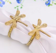 Handmade Brass Dragonfly Napkin Ring in Set of 4