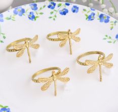 Handmade Brass Dragonfly Napkin Ring in Set of 4