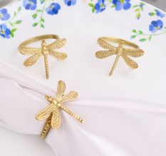 Handmade Brass Dragonfly Napkin Ring in Set of 4