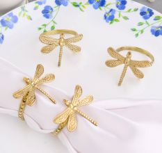 Handmade Brass Dragonfly Napkin Ring in Set of 4