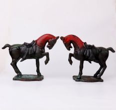 Handmade Dark Finish Iron Horse Statue in Pair