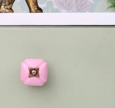 Pink Handmade Ceramic Square Cabinet Knob