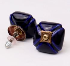 Navy Blue Handmade Ceramic Square Cabinet Knob