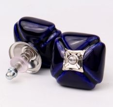 Navy Blue Handmade Ceramic Square Cabinet Knob