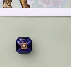 Navy Blue Handmade Ceramic Square Cabinet Knob