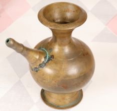 Himalayan Art Brass Holy Pot with Spout in Plain Brown Finish