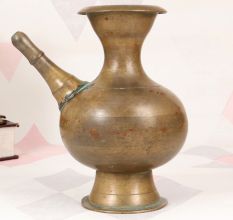Himalayan Art Brass Holy Pot with Spout in Plain Brown Finish