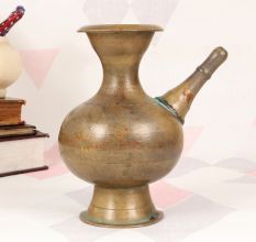 Himalayan Art Brass Holy Pot with Spout in Plain Brown Finish