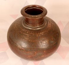 Handmade Vintage Brass Copper Holy Pot in Plain Brown Finish