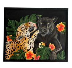 Two Jaguar Oil Canvas Painting By Natasha Harshit Guliani 60 x 50 cm