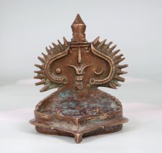 Vintage Finish Handcrafted Brass Gaja Lakshmi Oil Lamp for Decor