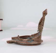 Vintage Finish Handcrafted Brass Gaja Lakshmi Oil Lamp for Decor