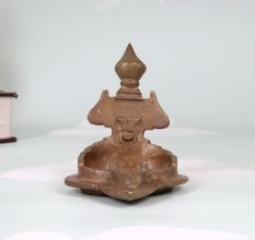 Vintage Handmade Brass Gajlaxmi Oil Lamp for Hindu Rituals