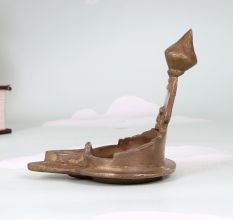 Vintage Handmade Brass Gajlaxmi Oil Lamp for Hindu Rituals