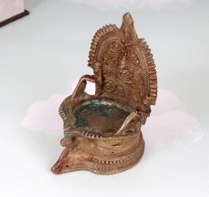 South Indian Traditional Brass Gaja Lakshmi Oil Lamp for Rituals
