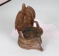 South Indian Traditional Brass Gaja Lakshmi Oil Lamp for Rituals