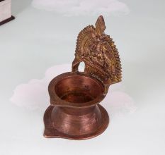 Vintage Brown Brass Gaja Lakshmi Oil Lamp for Prayer Room