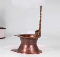 Vintage Brown Brass Gaja Lakshmi Oil Lamp for Prayer Room