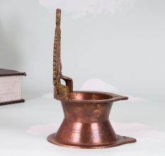 Vintage Brown Brass Gaja Lakshmi Oil Lamp for Prayer Room
