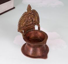 Vintage Brown Brass Gaja Lakshmi Oil Lamp for Prayer Room