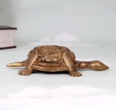 Indian Handmade Brass Turtle Yantra with Lord Ganesha Carving