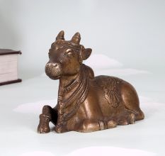 Traditional Brass Holy Nandi Statue in Sitting Position