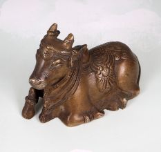 Traditional Brass Holy Nandi Statue in Sitting Position