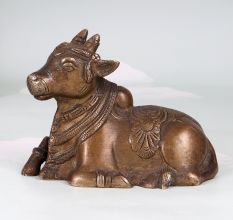 Traditional Brass Holy Nandi Statue in Sitting Position