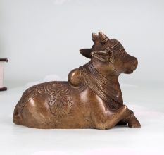 Traditional Brass Holy Nandi Statue in Sitting Position
