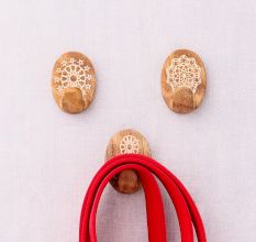 Brown White Wooden No Damage Wall Adhesive Hooks-Pack of 3