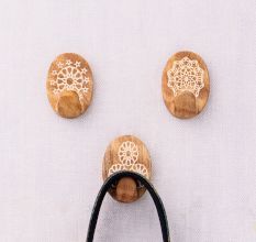 Brown White Wooden No Damage Wall Adhesive Hooks-Pack of 3