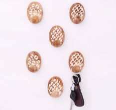 Wooden Brown White No Damage Wall Adhesive Hooks-Pack of 6