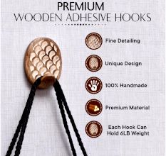 Wooden Brown White No Damage Wall Adhesive Hooks-Pack of 6